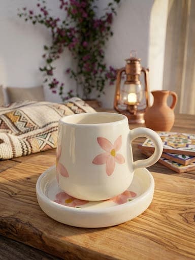 Tasse et sous tasse fleur rose