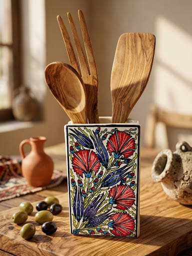 Porte ustensiles fleur rouge