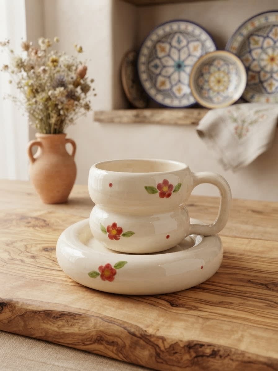 Tasse pour café au lait / turc fleur avec sous tasse