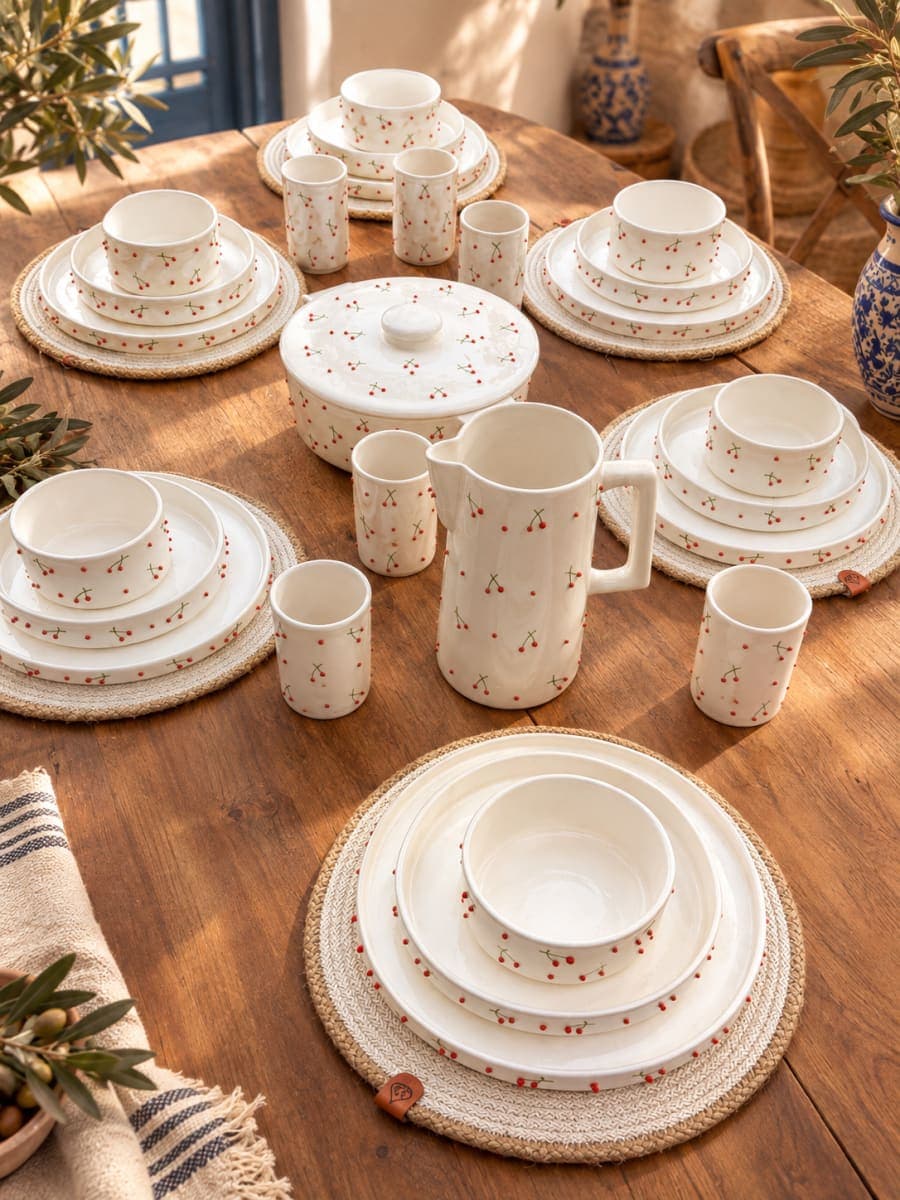 Service de table cerise en relief 3D (27 pièces)