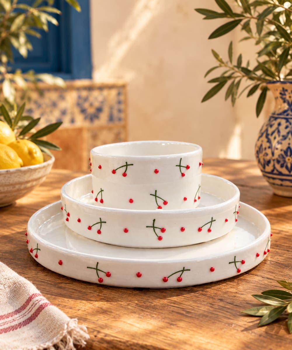 Service de table cerise en relief 3D (27 pièces)