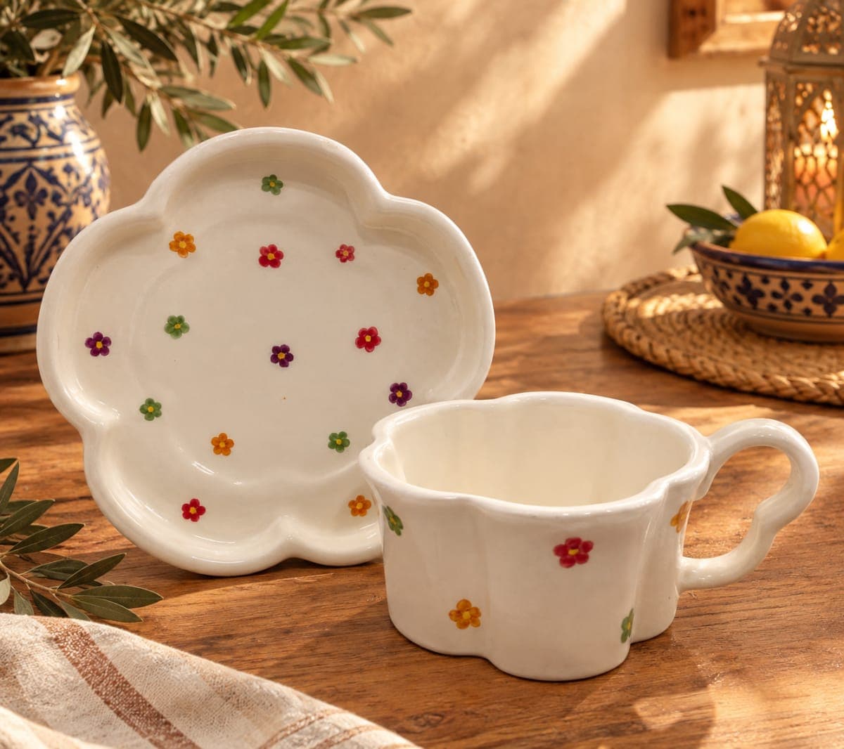 Tasse avec sous tasse fleur colorés