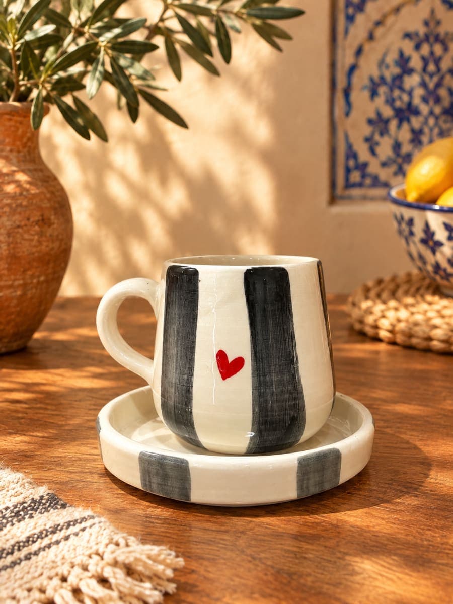 Tasse et sous tasse rayé noir