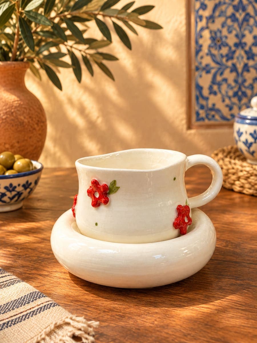 Mug en relief fleur rouge 3D