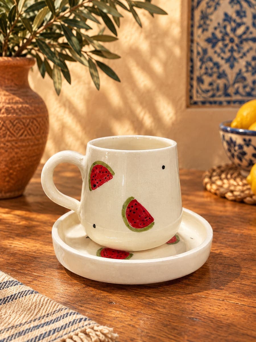 Tasse et sous tasse pastèque